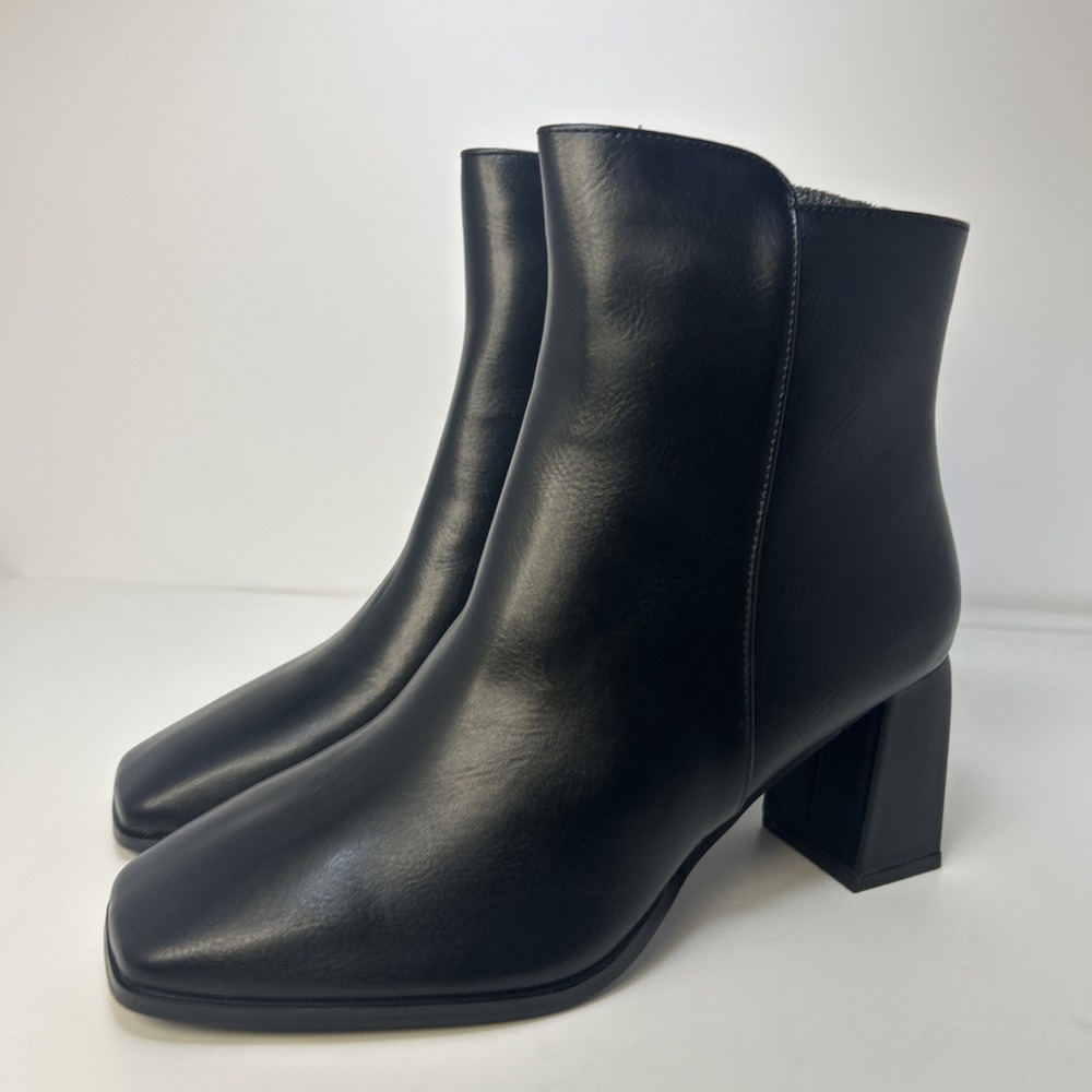 IDIFU Women's Black Ankle Boots Sz 12 Square Toe Block Heel Side Zip Booties NIB